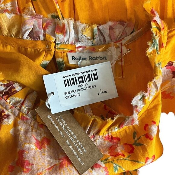 NWT Roller Rabbit Size Large Semara Naoki Dress Orange Floral Summer Belted - Picture 9 of 12